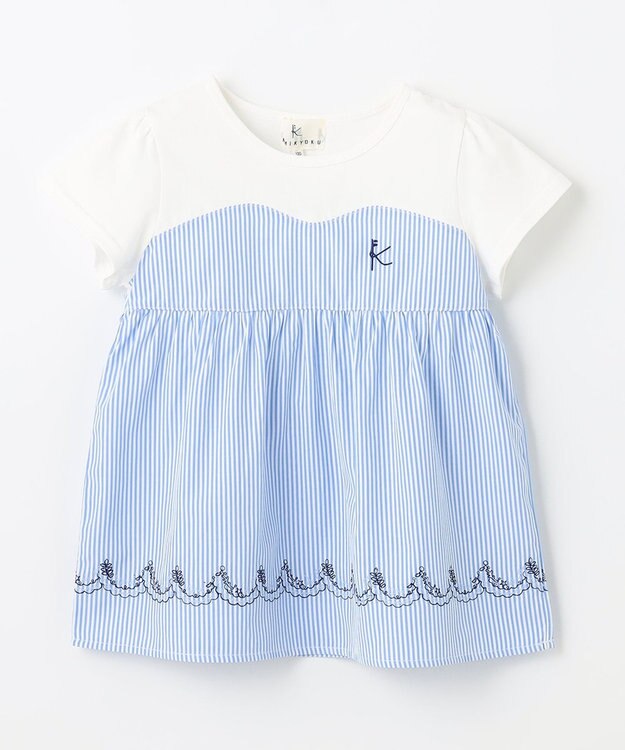 組曲 KIDS 【150-160cm】ビーチコーミングストライプ Tシャツ シーブルー系1