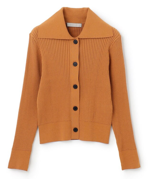 UNFILO 襟付きクロップドカーディガン ブラウン