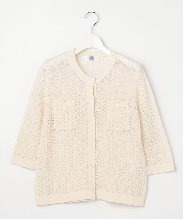 J.PRESS LADIES L LINEN COTTON BLEND ニット カーディガン アイボリー系