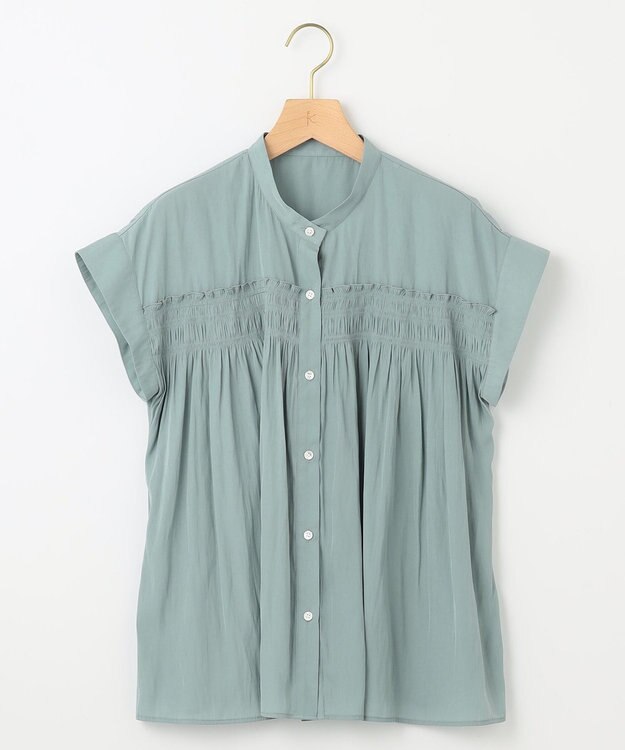 組曲 L ギャザーライトデシンシャーリング ブラウス スモーキーミント系