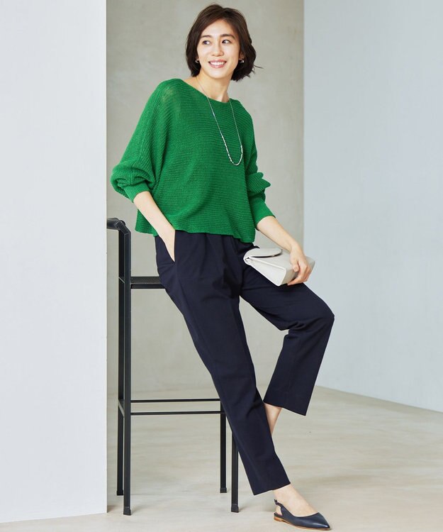 自由区 ライトフィールジャージータックテーパード パンツ ネイビー