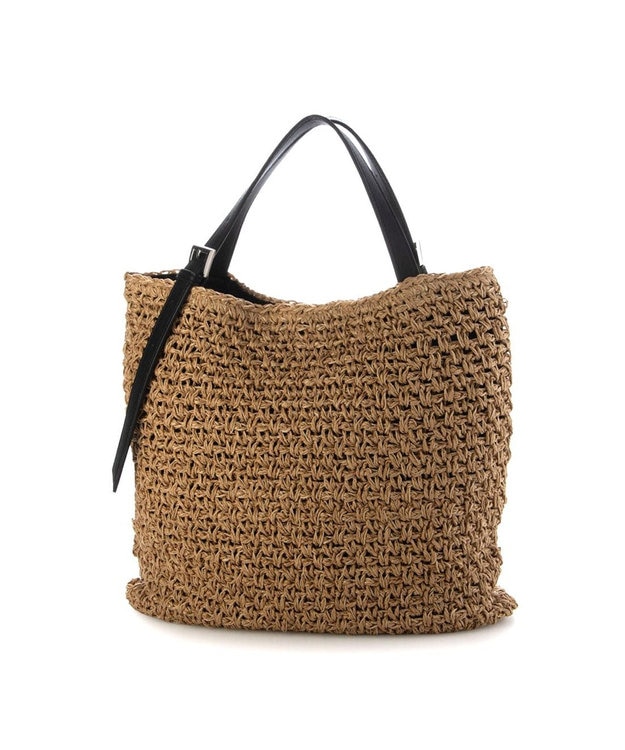 UNBILLION カシュカシュ cachecache / ベルトハンドル地柄編みトート カゴバッグ ブラック