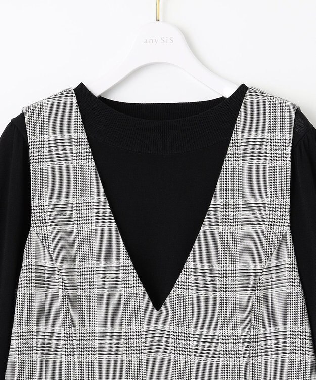 ANY SIS 【2SET】チェック ジャンパースカート× ニット ブラック系3