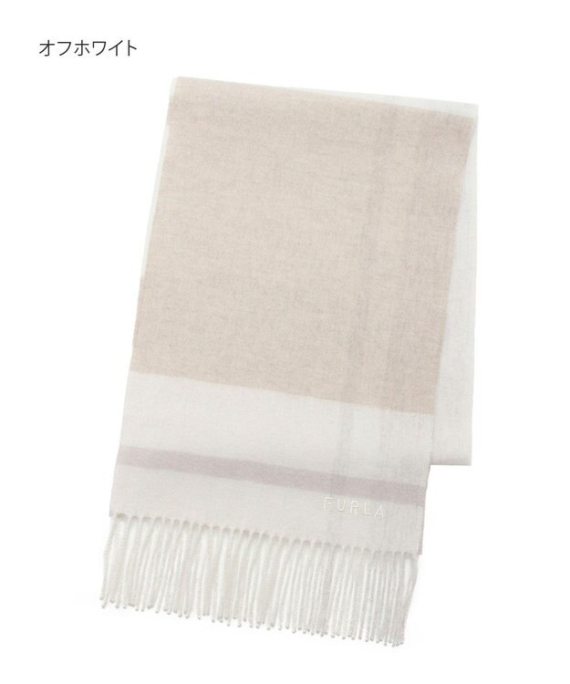MOONBAT FURLA ウール混ラメ入りブロックチェックストールマフラー／幅30cm オフホワイト