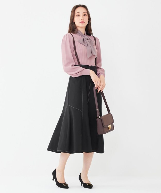 ANY SIS 【2WAY】リボン付き パフスリーブリブ ニット スモーキーピンク