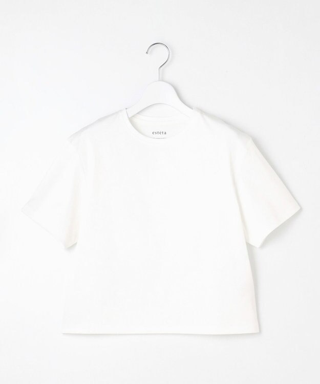 23区 【エステータ】スーピマコットン プレミアムジャージー 半袖クロップド丈Tシャツ ホワイト系