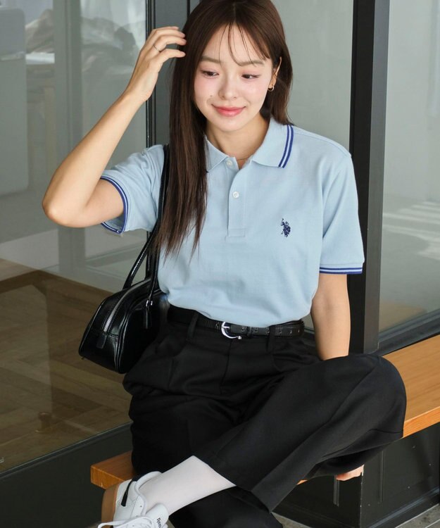 WEGO 【ユニセックス着用ITEM/SMLサイズ展開】別注USPOLOラインポロシャツ サックス