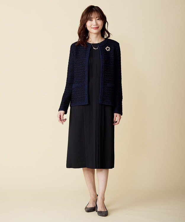 J.PRESS LADIES 【洗える】TWEED KNIT カーディガン ネイビー系