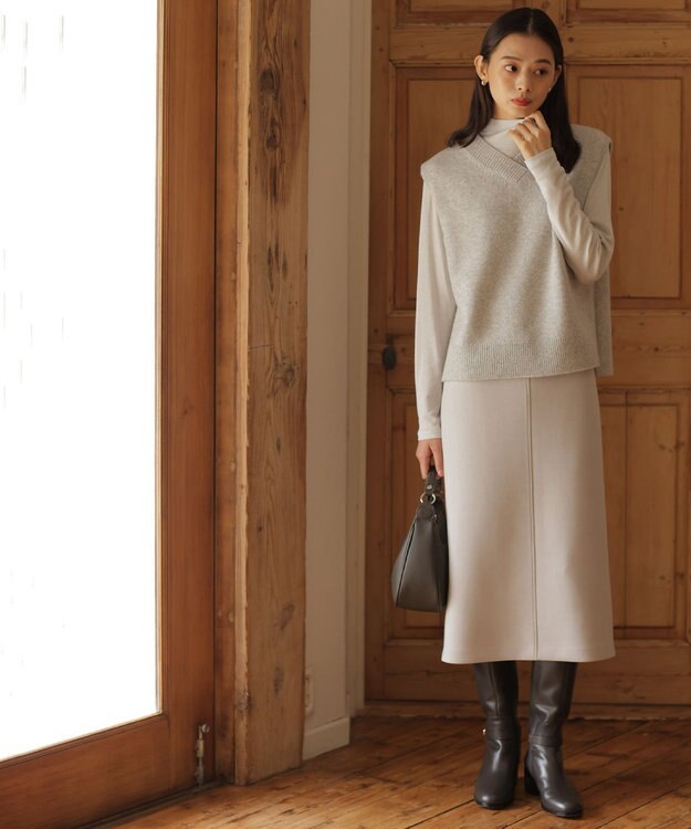 J.PRESS LADIES L 【WEB限定カラーあり・洗える】ダンボール ナロー スカート グレージュ系