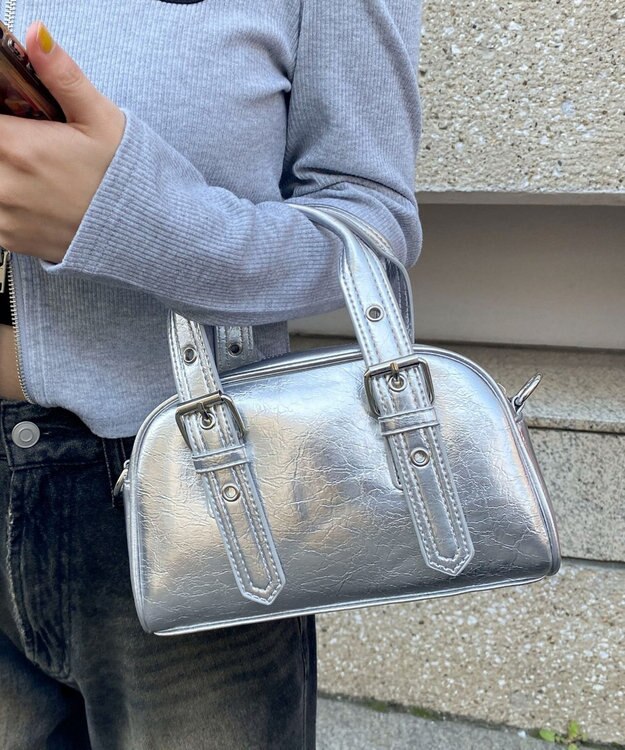 WEGO ハトメハンドルミニボストンショルダー シルバー