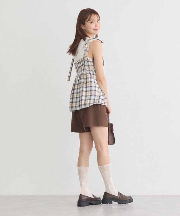 earth music&ecology チェックパターンバルーンキャミビスチェ Grayish Blue