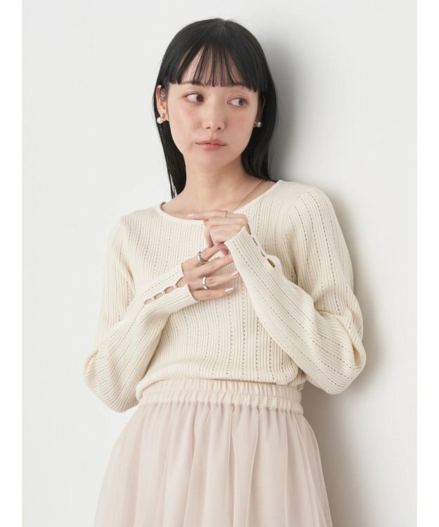 earth music&ecology ランダムリブパールニットプルオーバー Off White