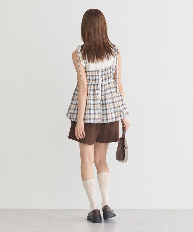 earth music&ecology チェックパターンバルーンキャミビスチェ Grayish Blue