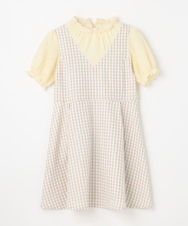 組曲 KIDS 【110-140㎝】ギンガムドッキング ワンピース ベージュ系3