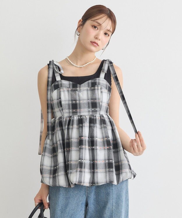 earth music&ecology チェックパターンバルーンキャミビスチェ Black