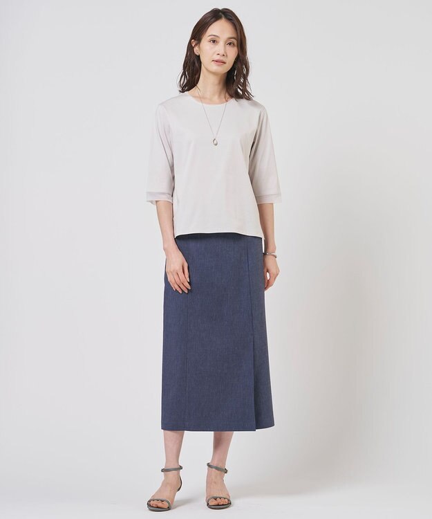 J.PRESS LADIES リネンバイオシャンブレー Aライン スカート ネイビー系