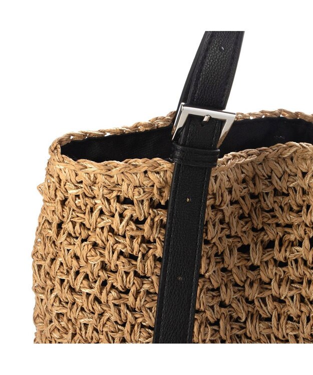 UNBILLION カシュカシュ cachecache / ベルトハンドル地柄編みトート カゴバッグ ブラック