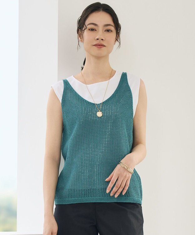 自由区 【カタログ掲載】ペーパーコットンメッシュ ベスト ターコイズ