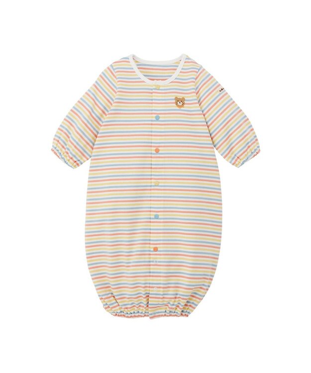 MIKI HOUSE HOT BISCUITS 【50-60cm】 みじんボーダー ワンポイント刺繍 ツーウェイオール マルチカラー