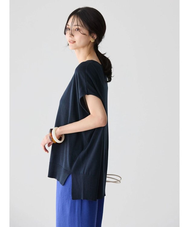 AMERICAN HOLIC 前振りニットフレンチスリーブプルオーバー Navy