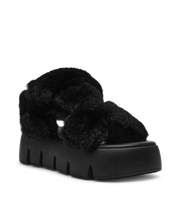 STEVE MADDEN BONKERS-F ファー厚底サンダル ブラック