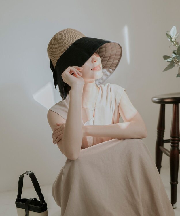 MOONBAT 【遮光100%/UPF50%＋/UVカット】洗えるバックリボン ブレードパラソルハット 手洗いOK/サイズ調整可能/吸水速乾/遮熱 ブラック