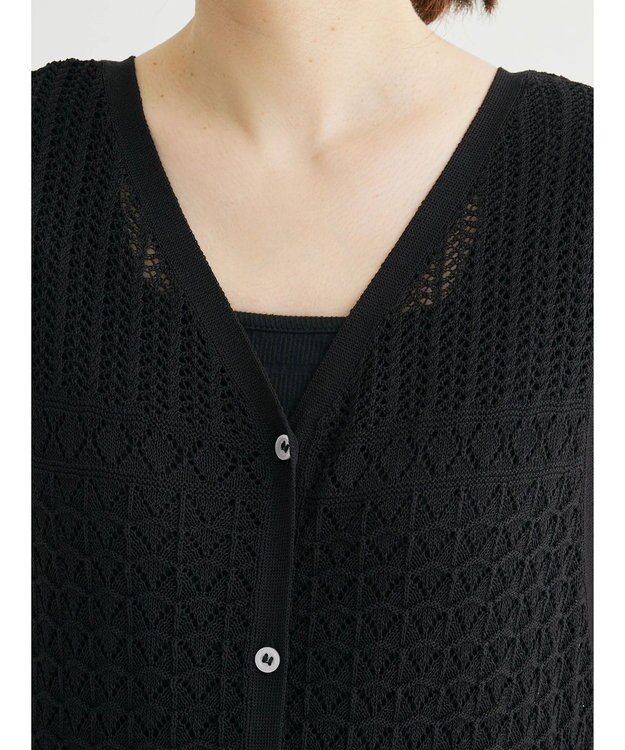 Green Parks すかし柄ロングベスト Black