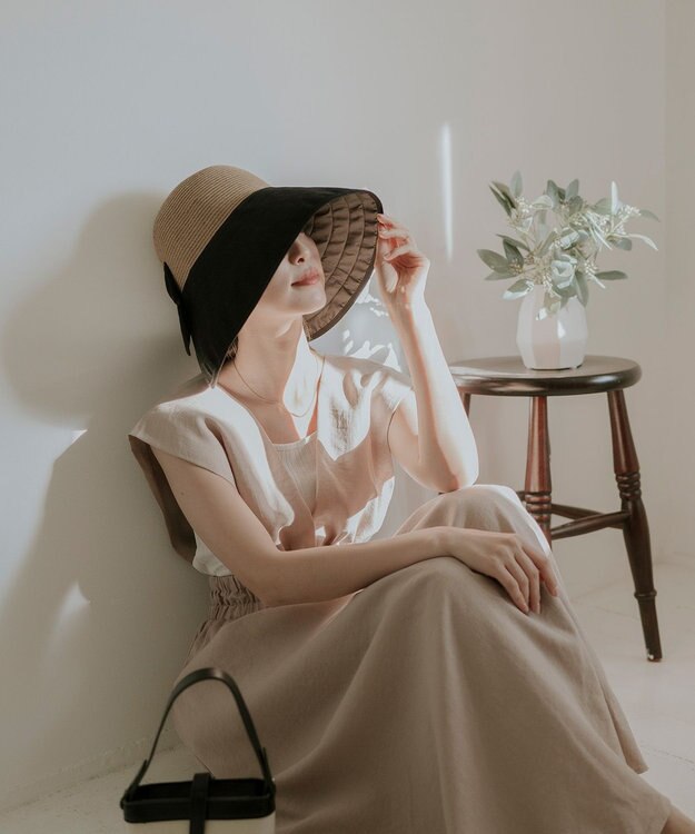 MOONBAT 【遮光100%/UPF50%＋/UVカット】洗えるバックリボン ブレードパラソルハット 手洗いOK/サイズ調整可能/吸水速乾/遮熱 ブラック