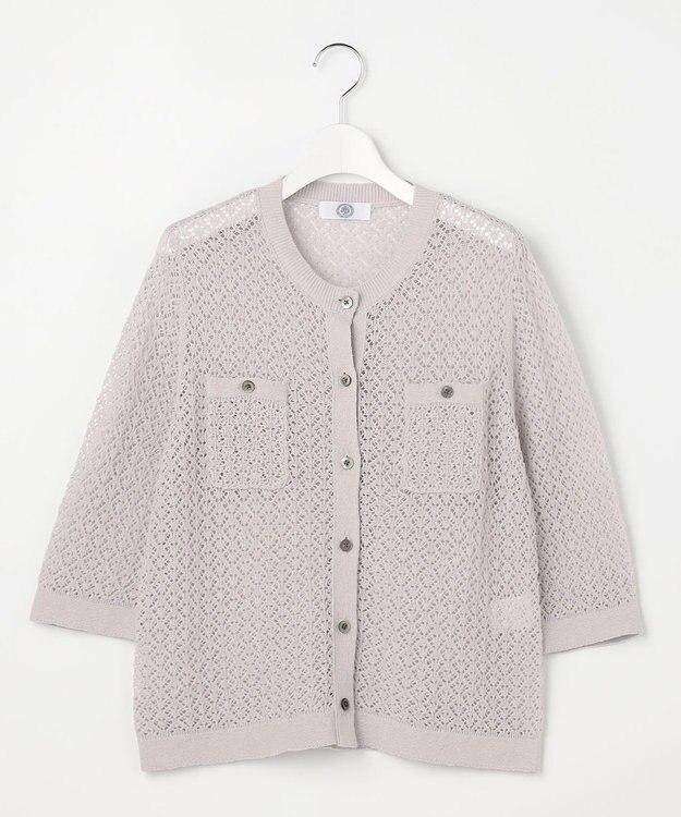 J.PRESS LADIES L LINEN COTTON BLEND ニット カーディガン ライトグレー系