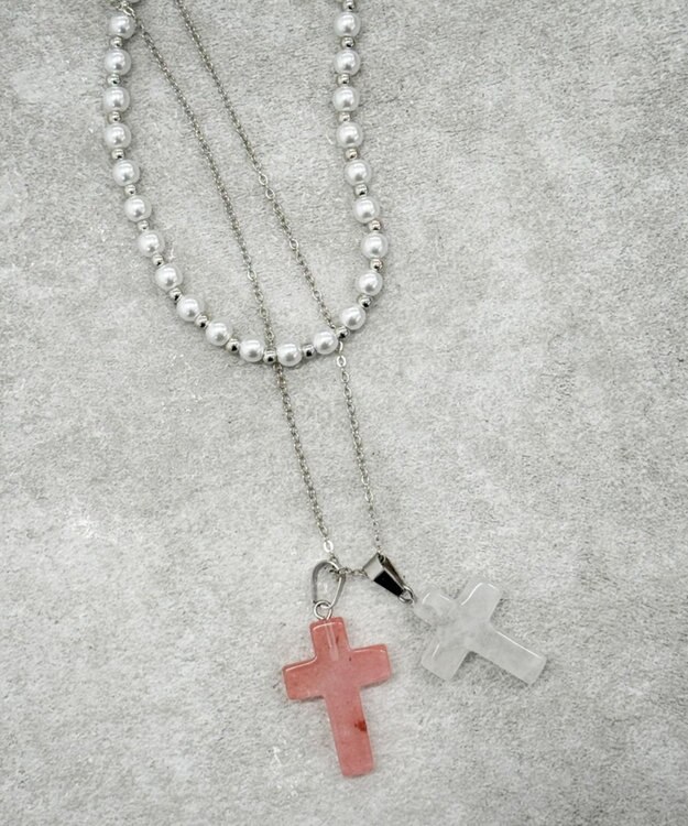 WEGO L2Pクロスパールレイヤードネックレス 柄1