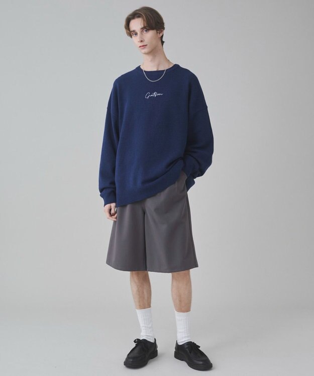 WEGO 【ユニセックス着用ITEM/SMLサイズ展開】アクセ付きワンポイントニットプルオーバー ネイビー