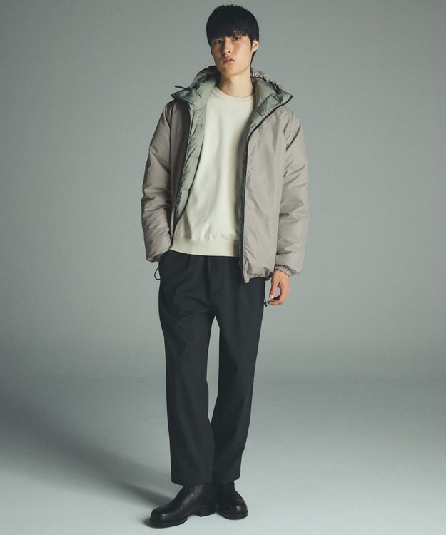 UNFILO MENS 【OCEANS YouTube 掲載 / 読売新聞掲載】TAION×UNFILO リバーシブルフードダウン ライトグレー×セージグリーン
