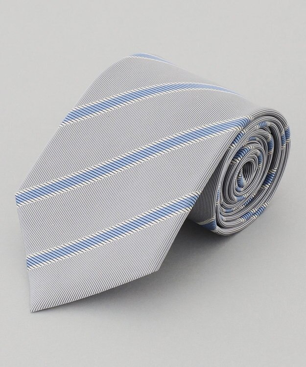 GOTAIRIKU リクルートにも【日本製】シルク ネクタイ_レジメンタル ライトグレー系1