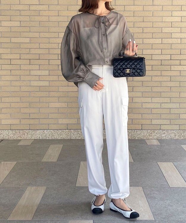 Green Parks AnriettMusee シアーボリュームスリーブブラウス Gray