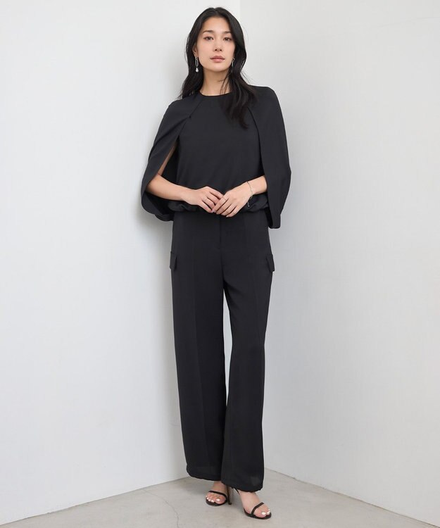 ICB L 【接触冷感・UVケア・吸水速乾・防シワ・洗える】 ドレープツイル カーゴパンツ ブラック系