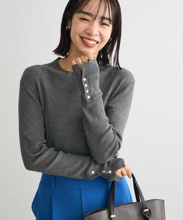 Green Parks 袖口金釦リブニットプルオーバー Gray Mixture