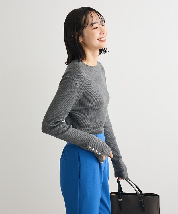 Green Parks 袖口金釦リブニットプルオーバー Gray Mixture