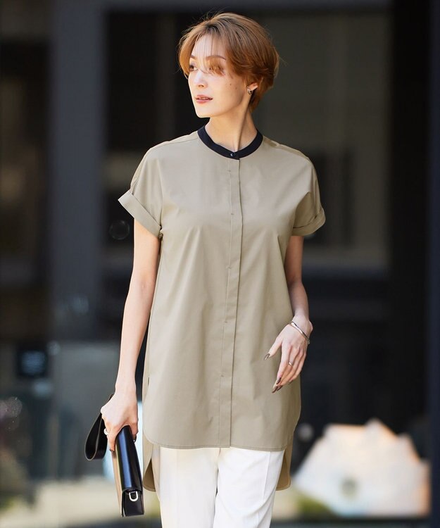 ICB L 【洗える】 タイプライタージャージーコンビ カットソー オリーブ系