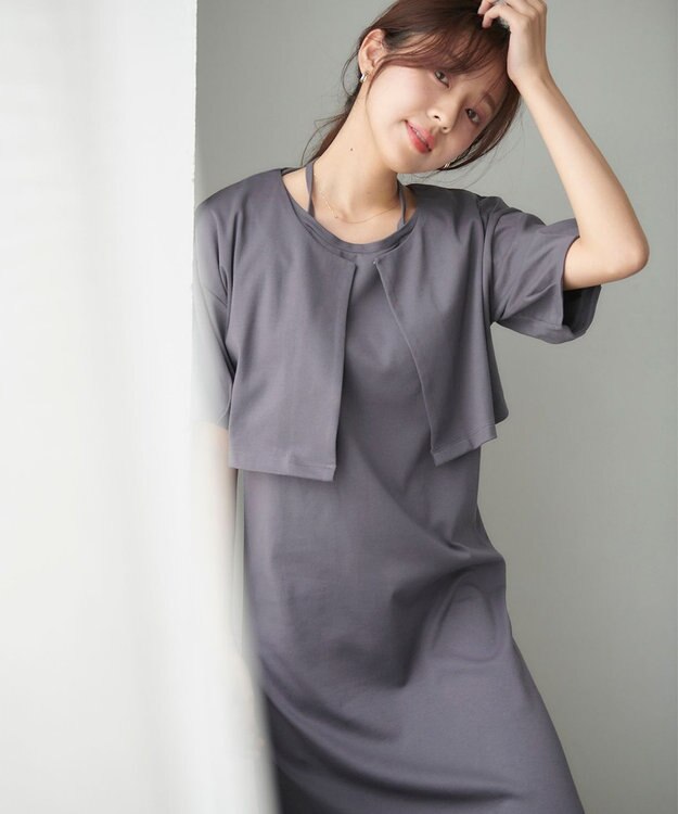 Feroux 【セットアイテム】カットレイヤード ワンピース グレー系
