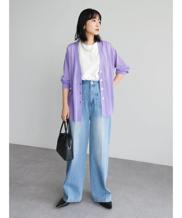 Green Parks 接触冷感Ｖネックカーデ Purple