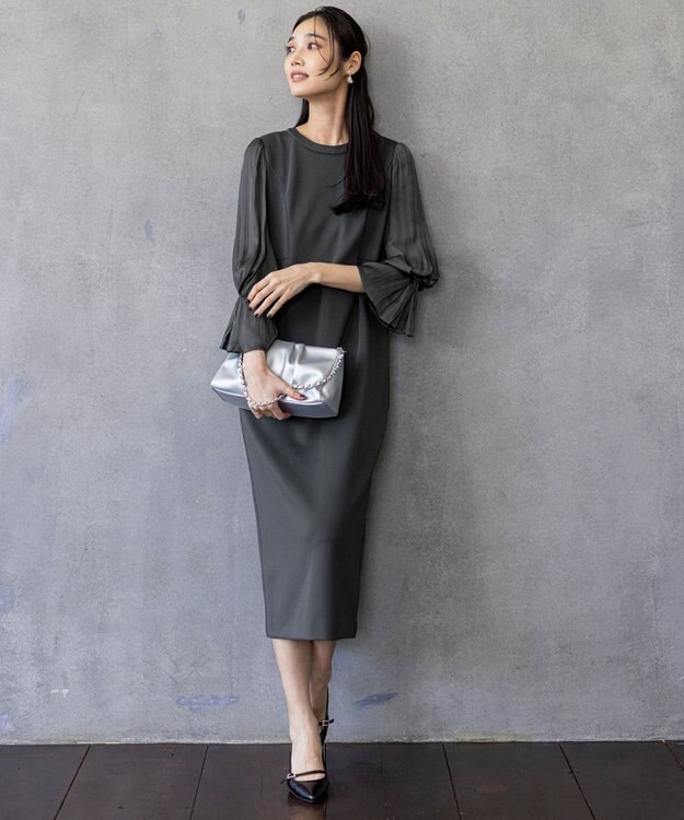 ANY SIS 【洗える】ベルスリーブナロー ドレス スレート