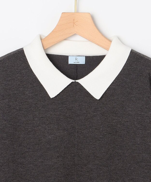 組曲 L 襟付きチュニック プルオーバー グレー系