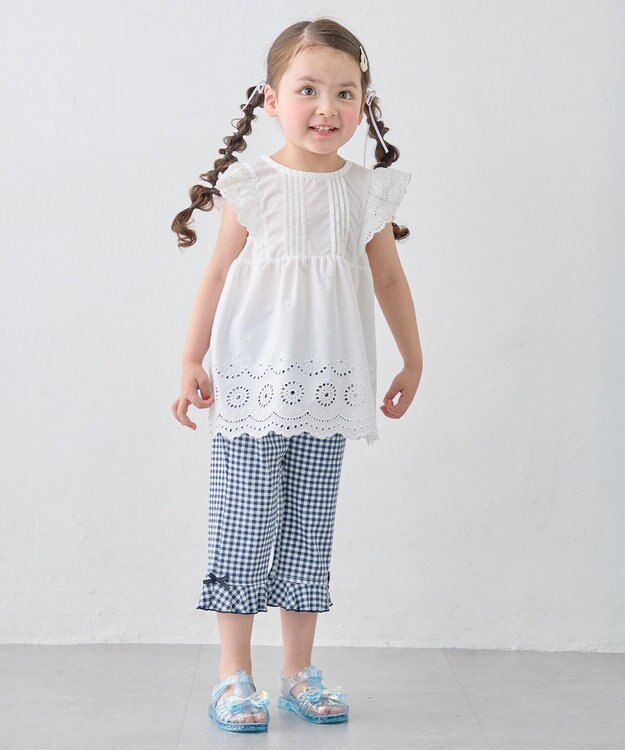 ANY KIDS 【洗濯機可能/接触冷感】ひんやり カットソーパンツ ネイビー（ギンガムチェック）