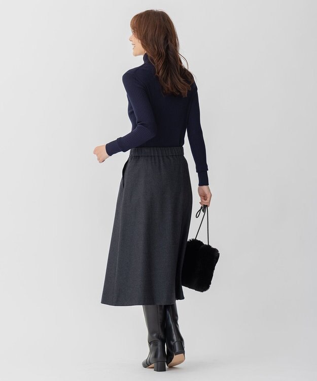 自由区 【洗える】ウォッシャブルハイカウントフラノ タックスカート グレー系