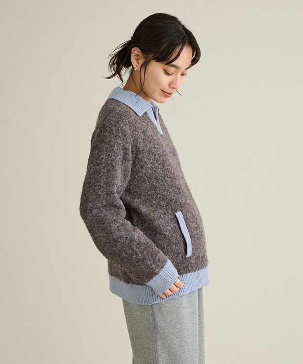 CRAFT STANDARD BOUTIQUE 配色Vネックニットプルオーバー Charcoal Gray