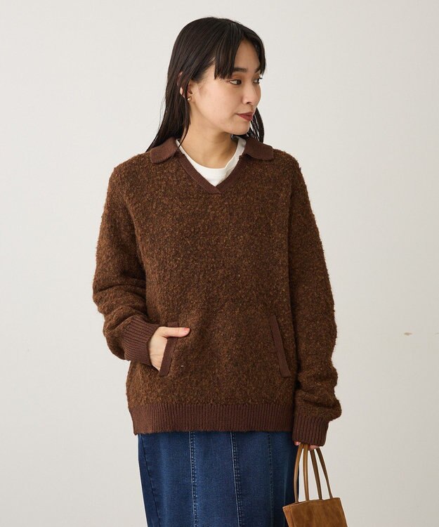 CRAFT STANDARD BOUTIQUE 配色Vネックニットプルオーバー Charcoal Gray