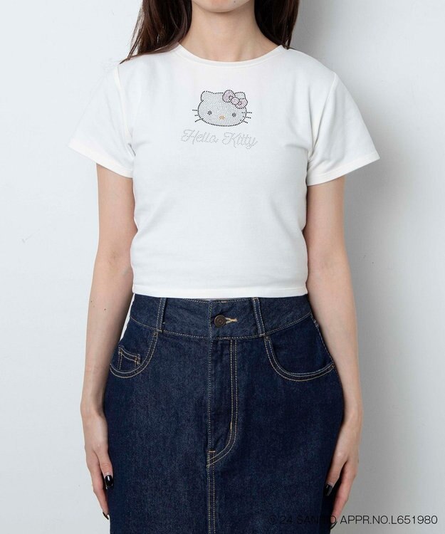 WEGO 【サンリオ】HELLOKITTYコラボラインストーンワンポイントT ホワイト