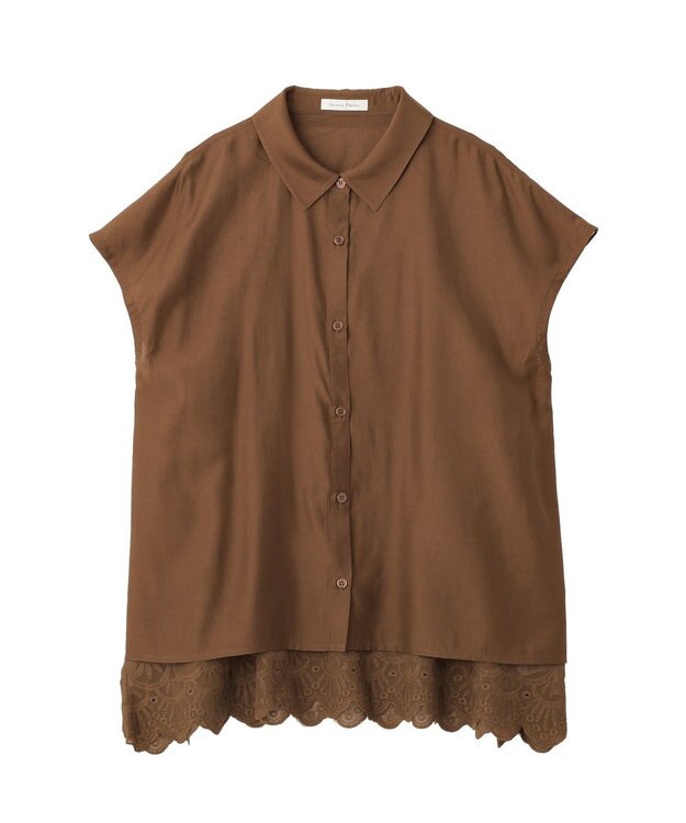 Green Parks ＳＥＴ２点刺しゅうキャミ＋シャツ Brown