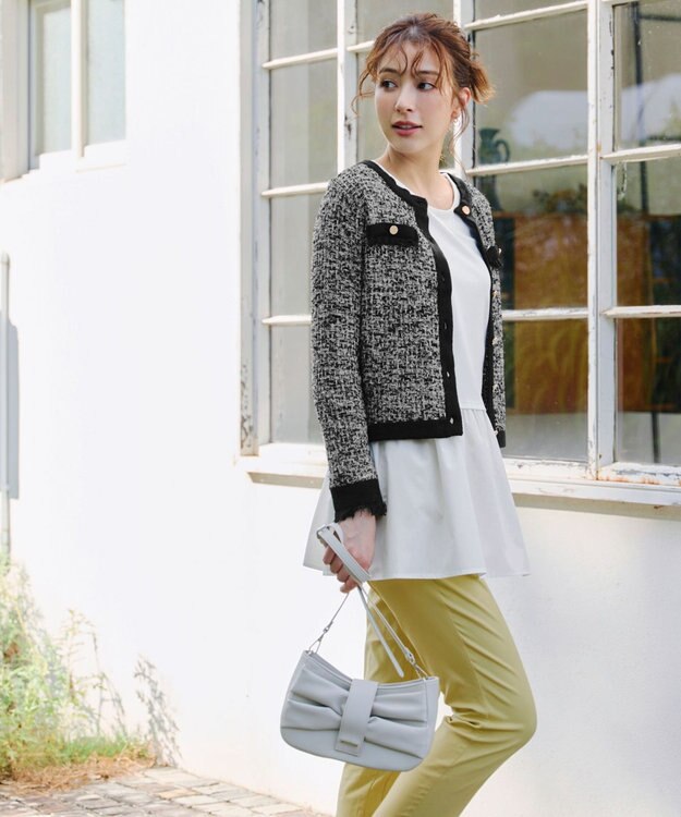 Tiaclasse 【洗える】ツイードニットカーディガン グレー