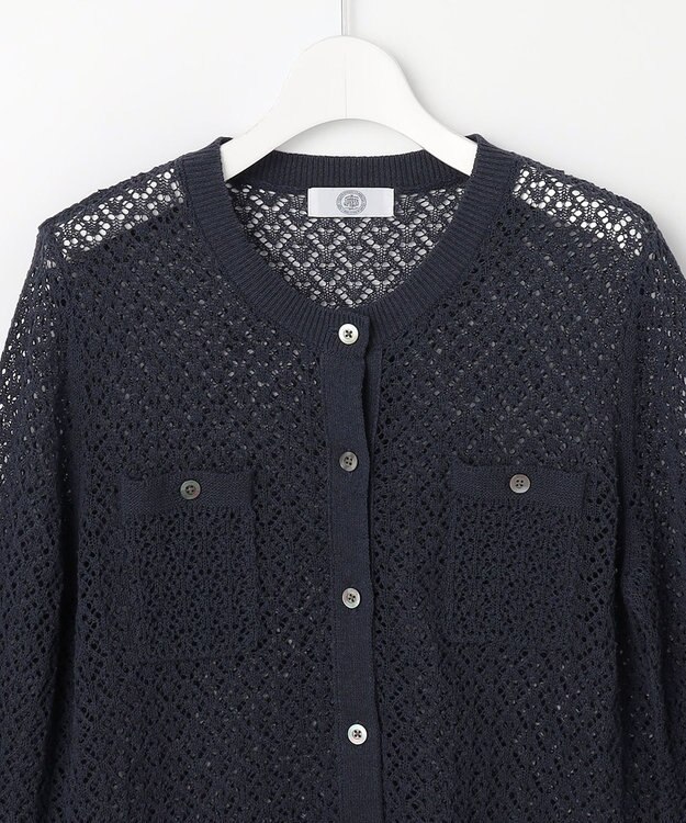 J.PRESS LADIES L LINEN COTTON BLEND ニット カーディガン インディゴ系